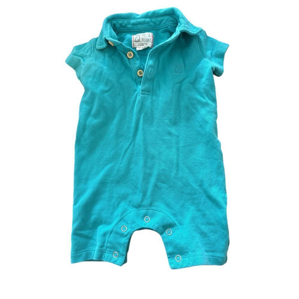 Me and Henry Baby Drift Pale Blue Pique Polo Romper Size 12-18M
